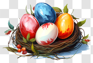 Easter Egg - Easter Eggs Nest With Vibrant Colors Transparent PNG