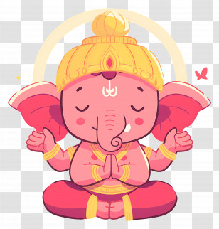 Lord Ganesha - Cute Ganesha Cartoon Illustration In Pink And Gold Transparent PNG