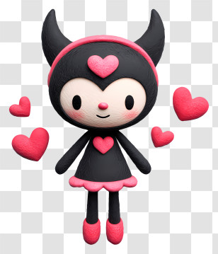 Kuromi With Floating Hearts - Cute Character Surrounded By Hearts Transparent PNG
