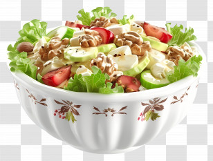 Waldorf Salad - Fresh Fruit Salad With Lettuce In A White Bowl Transparent PNG