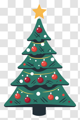 Christmas Tree - Decorated Christmas Tree With Ornaments And Star Transparent PNG