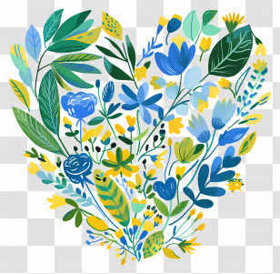 Heart Flowers - Floral Heart With Blue And Yellow Flowers Transparent PNG