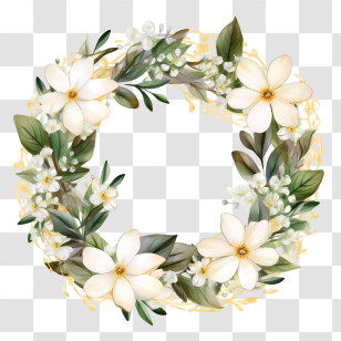Jasmine Wreath - Floral Wreath With White Flowers Design Transparent PNG