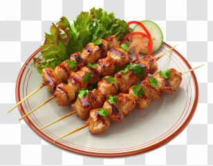 Satay - Delicious Grilled Chicken Skewers On Plate Transparent PNG