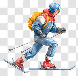 Man Doing Ice Skiing - Dynamic Skier In Blue Gear Transparent PNG
