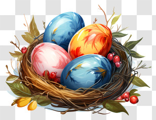 Easter Eggs - Colorful Easter Eggs In A Nest Transparent PNG