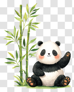 Panda Beside Bamboo Plant - Cute Panda With Bamboo Transparent PNG