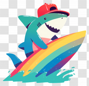 Hello Summer - Surfing Shark With Cap Transparent PNG