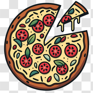 Cartoon Pizza - Cheesy Pizza With Toppings Illustration Transparent PNG