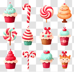 Cupcakes - Festive Holiday Treats With Cupcakes And Candies Transparent PNG