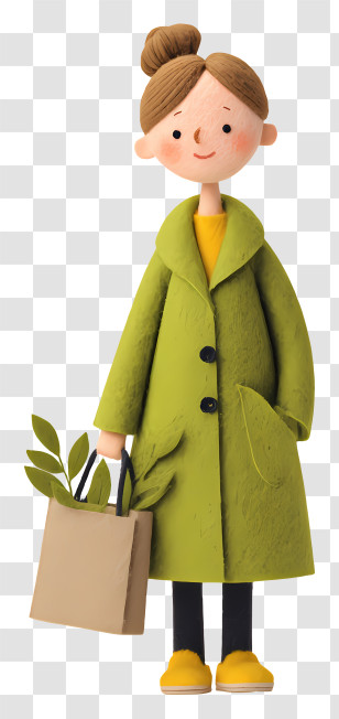 Girl Using Eco Bag - Woman With Shopping Bag And Coat Transparent PNG