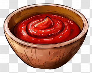 Bowl Tomato Sauce - Wooden Bowl Of Fresh Ketchup Illustration Transparent PNG