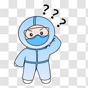 Surgical Mask - Cartoon Character In Protective Suit With Question Marks Transparent PNG