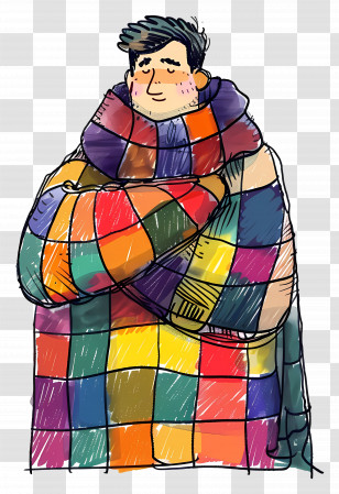 Man Winter - Man Wrapped In Patchwork Quilt Transparent PNG