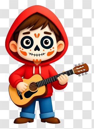 Día De Los Muertos Boy - Skull-faced Boy Playing Guitar Transparent PNG