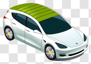 White Car - Electric Car With Green Striped Roof Illustration Transparent PNG