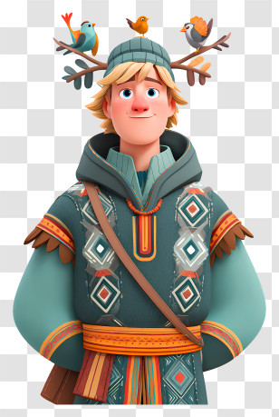 Frozen Kristoff - Animated Boy With Birds On Hat Transparent PNG