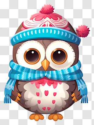 Small Brown Owl - Adorable Owl Dressed For Winter With Scarf And Hat Transparent PNG