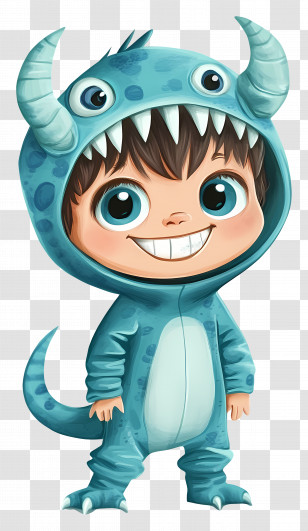 Halloween Costume - Child In Blue Monster Costume Transparent PNG
