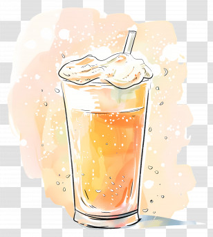 Doodle Beer - Iced Frothy Drink Watercolor Illustration Transparent PNG