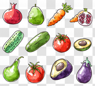 Vegetables And Fruits - Assorted Fruits And Vegetables Colorful Illustration Transparent PNG