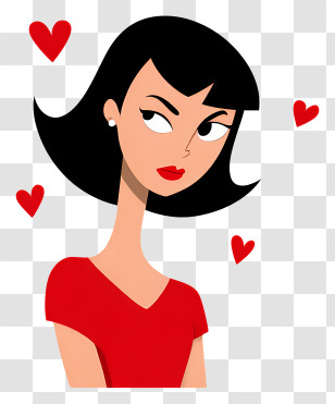 Woman In Love - Black-haired Woman With Hearts Transparent PNG