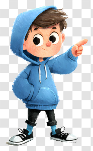 Boy In Hoodie Pointing - Boy In Blue Hoodie Pointing Transparent PNG