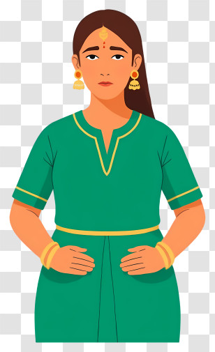 Sad Indian Woman - Traditional Woman In Green Dress Transparent PNG