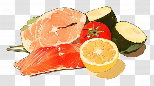 Food - Salmon With Fresh Vegetables And Lemon Slice Transparent PNG