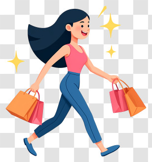 Cartoon Woman Holding Shopping Bags - Happy Woman Shopping Cartoon Transparent PNG