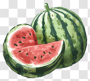 Watermelons - Watermelon Illustration With Slice And Whole Transparent PNG