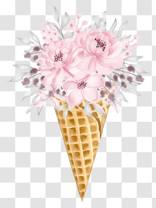 Floral Arrangement - Flower Bouquet In Ice Cream Cone Transparent PNG