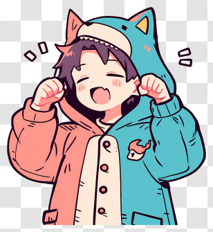 Anime Boy Icon Cute - Cheerful Child In Two-tone Cat Hoodie Transparent PNG