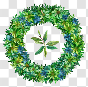 Grass Circle - Green And Blue Flower Wreath With Leaves Transparent PNG