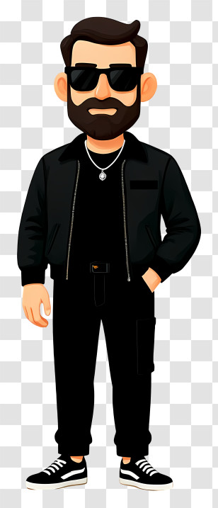 Man In Casual Outfit - Cool Bearded Man In Black Transparent PNG