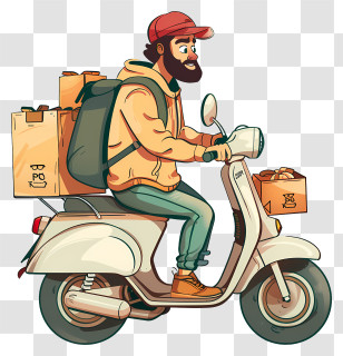 Deliveryman - Cartoon Delivery Scooter Rider With Packages Transparent PNG
