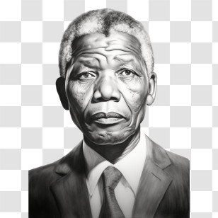 Nelson Mandela - Detailed Black And White Portrait Of A Man Transparent PNG