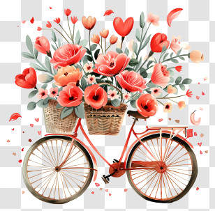 Floral Delivery - Red Bicycle Filled With Flowers In Baskets Transparent PNG