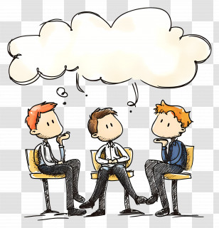 Crowd - Cartoon People In Thoughtful Discussion Transparent PNG