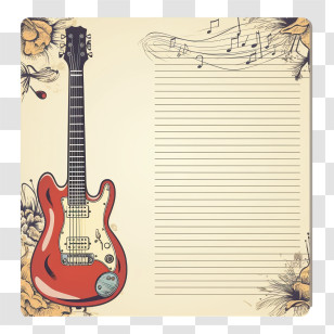 Notes Template - Red Electric Guitar With Floral Notepad Design Transparent PNG
