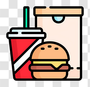 Hamburger - Fast Food Combo With Burger, Soda, And Takeout Box Transparent PNG