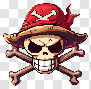 One Piece Jolly Roger - Cartoon Pirate Skull With Hat Transparent PNG