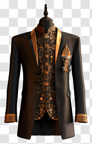Indian Formal Wear - Elegant Black And Gold Suit Transparent PNG