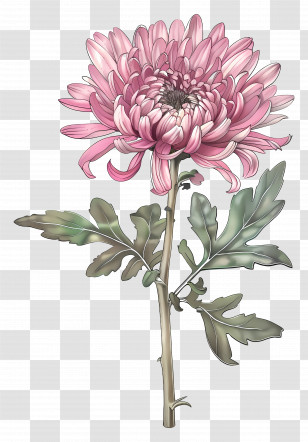 Pink Chrysanthemum - Detailed Pink Chrysanthemum Botanical Illustration Transparent PNG