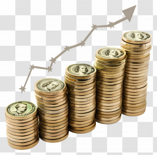 Increasing Money - Stack Of Coins With Growth Arrow Transparent PNG