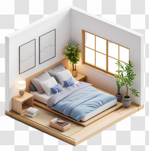 Bed Room - Modern Minimalist Bedroom With Wooden Furniture Transparent PNG