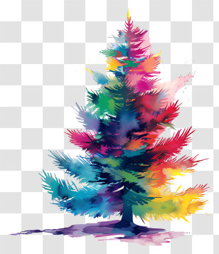 Fir Tree - Colorful Watercolor Painted Tree Illustration Transparent PNG