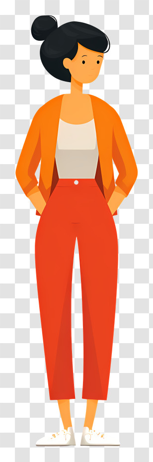 Woman Full Body - Woman In Orange Outfit With Hands In Pockets Transparent PNG
