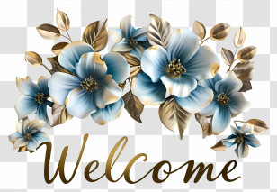 Welcome Floral Decoration With Blue Flowers - Welcome Floral Decoration With Blue Blooms Transparent PNG