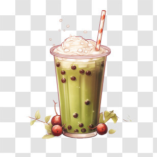 Matcha Bubble Tea - Green Bubble Tea With Straw Transparent PNG